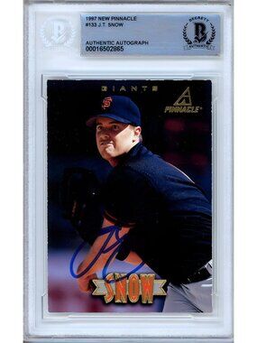 JT Snow Signed 1997 New Pinnacle #133 SF Giants Beckett BAS Slabbed Auto MLB